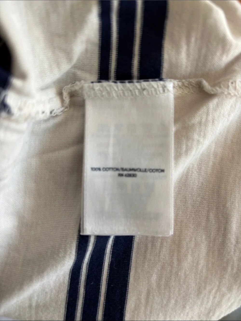 Lands' End White Short-Sleeve Tee with Navy Stripes